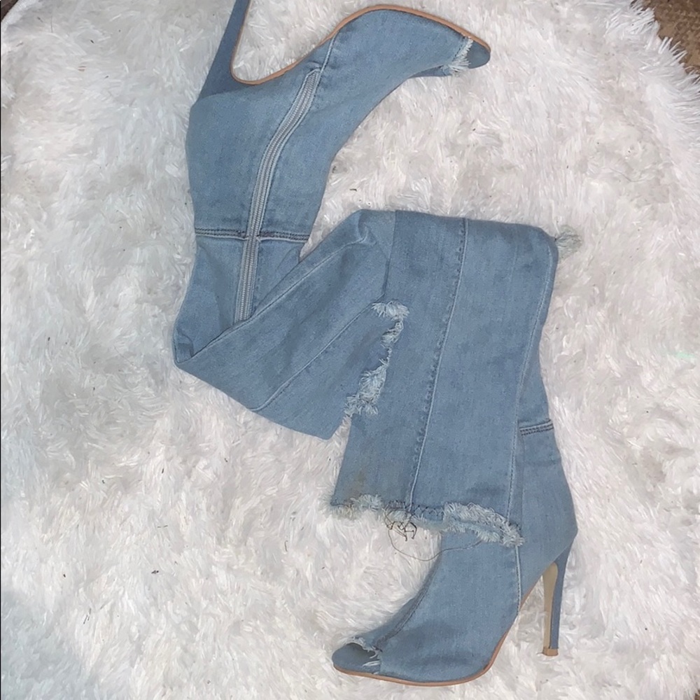 DENIM KNEE BOOTS